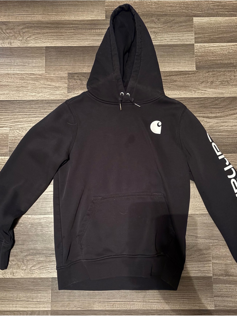 Carhartt Black Crewneck Hoodie with White Logo Sleeve